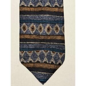 VTG Chez Roffe New York 100% Imported Silk Necktie Gold Blues Stone Black Colors